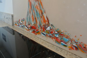 Tree of Life handmade bespoke glass splashback detail with orange and turquoise